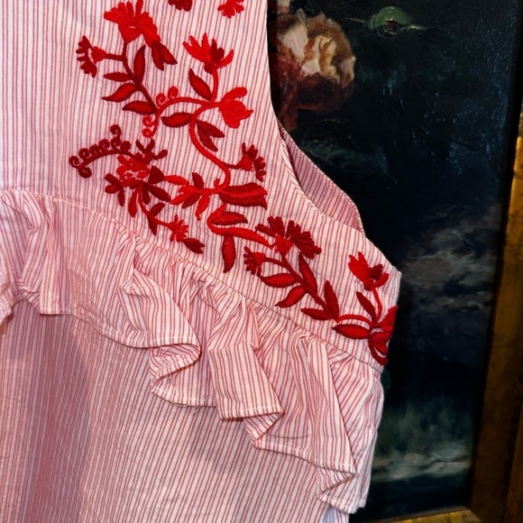 Zara Trafaluc Red Striped Floral Embroidered Summer Tank Top Size Small - Picture 2 of 4